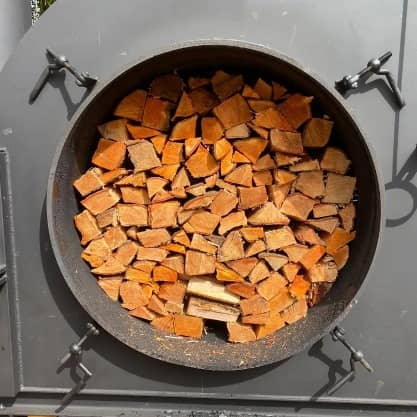 wood in retort ready to turn into charcoal